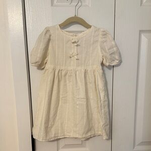 GAP Cream Short Puff-Sleeve Dress with Front Bows